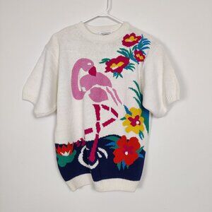 Pedder Street Women's Sweater Size M White Colorful Vintage 3D Knit Ramie Cotton